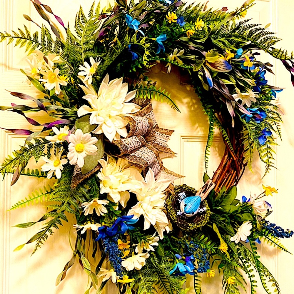 Handmade Spring/Summer Wreath, Grapevine Wreath, Faux Flora Wreath